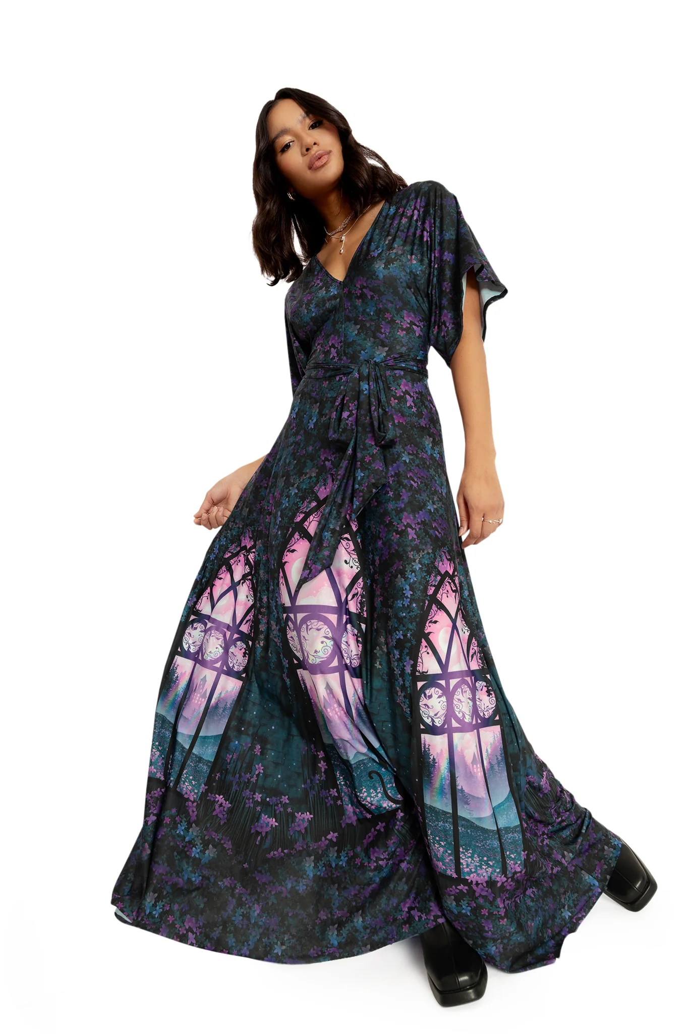 Window To The Spirit Realm Slinky Kimono Maxi Dress - Image 6