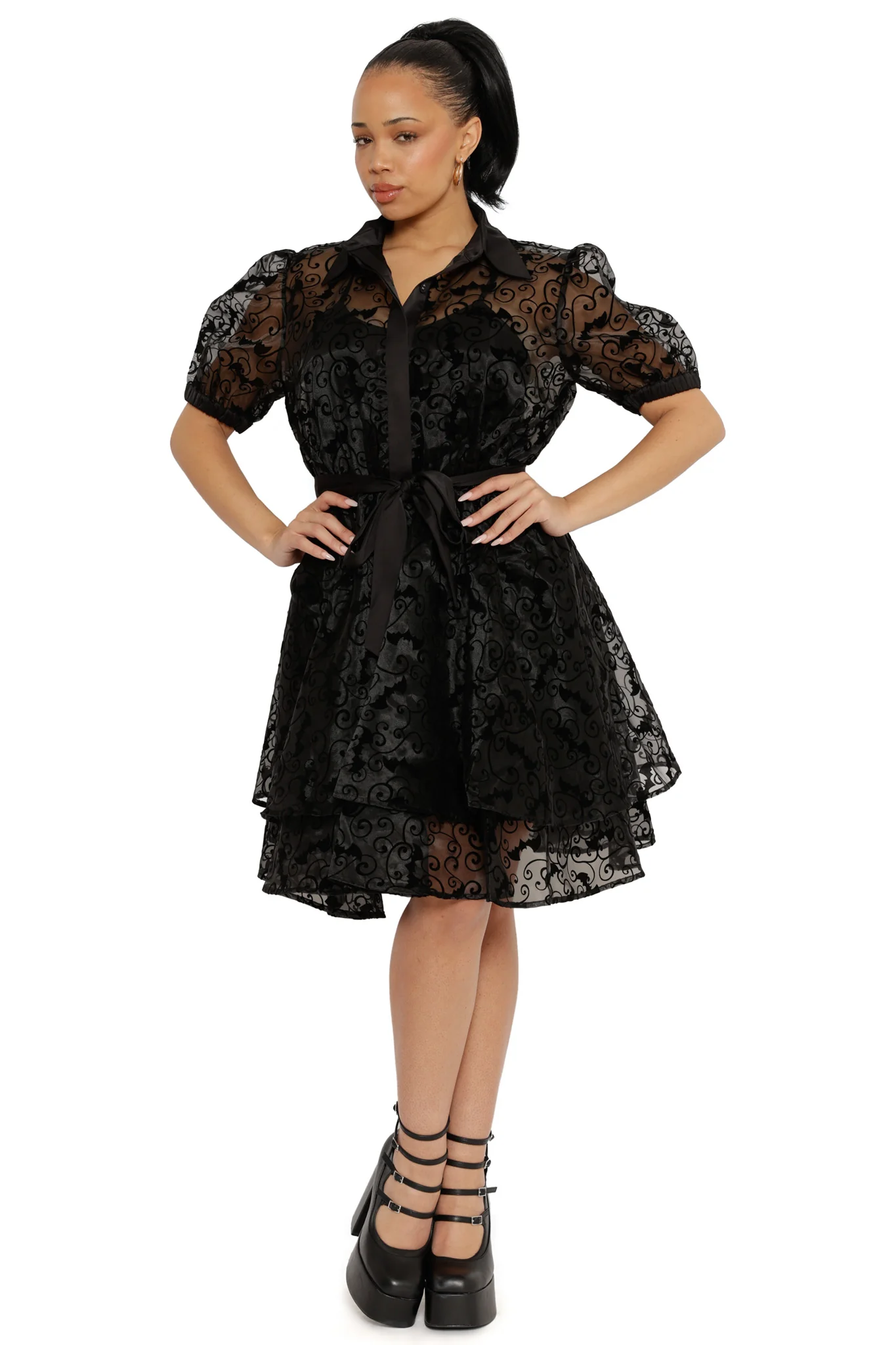 Witching Hour Puff Sleeve Buttoned Dress - Image 2