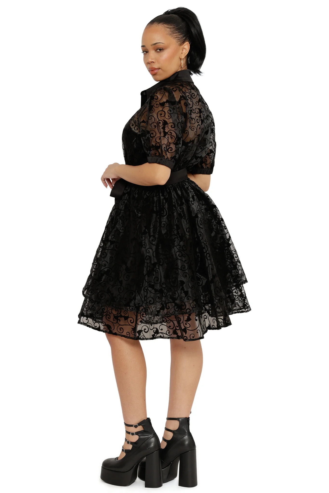 Witching Hour Puff Sleeve Buttoned Dress - Image 4