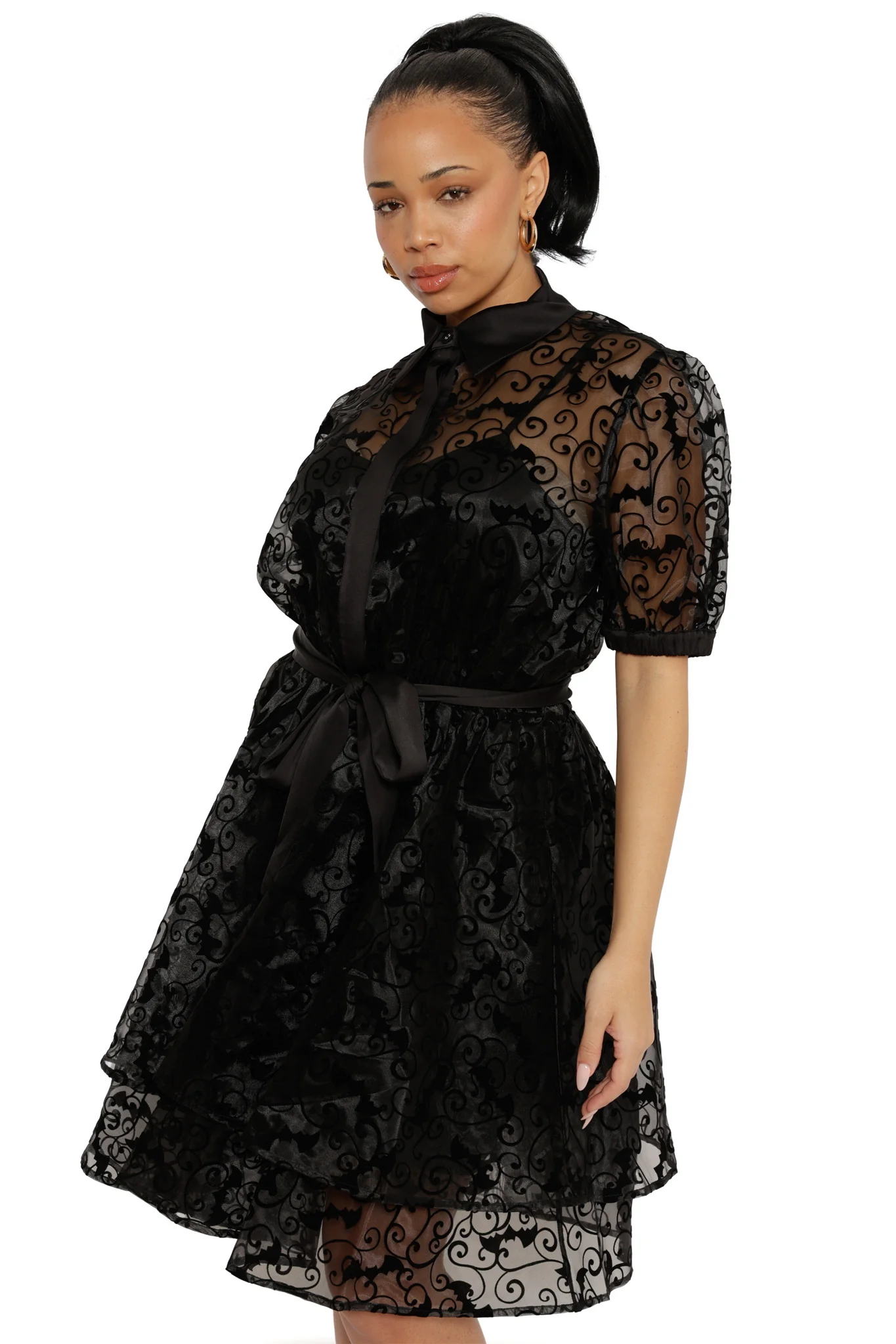 Witching Hour Puff Sleeve Buttoned Dress - Image 5