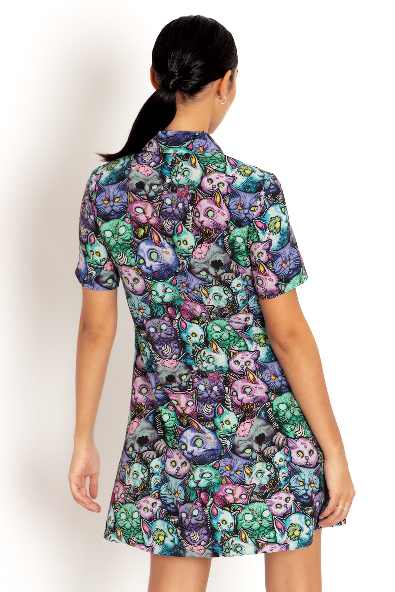Zombie Catpocalypse Short Sleeve Shirt Dress - Image 2